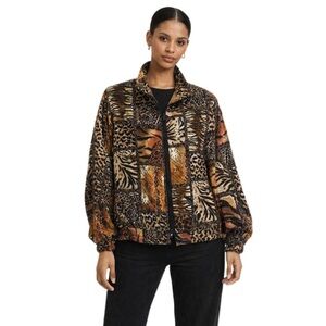 Erin London Vintage Black Tan Savannah Patchwork Zip Front Blazer Jacket Size L